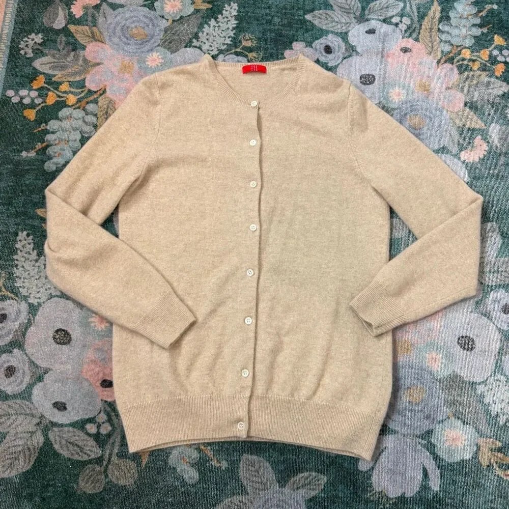 JENNIE LIU Women's 100% Cashmere Button Long Sleeve Crewneck Cardigan Sweater Oa